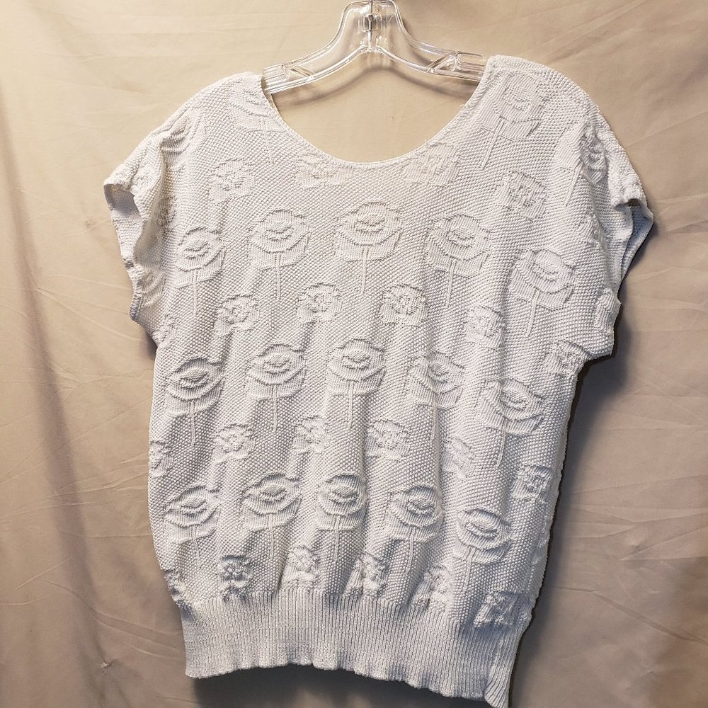 Kate Collins White Floral Knit Top